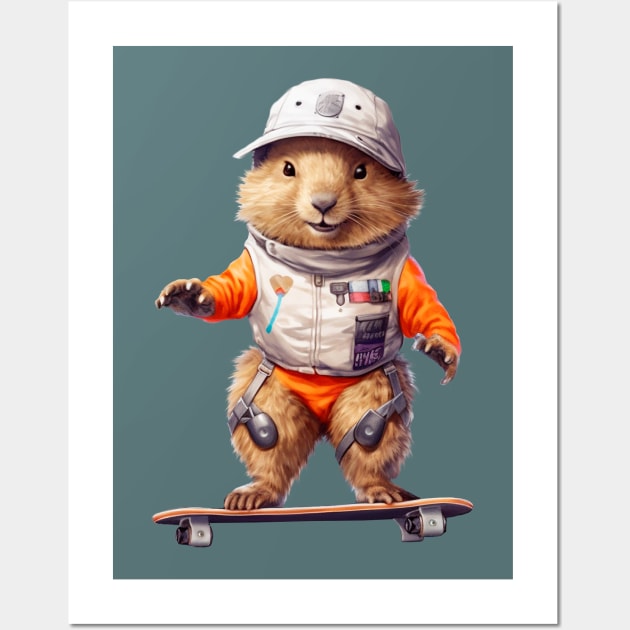 Marmot balancing on a skateboard Wall Art by enyeniarts